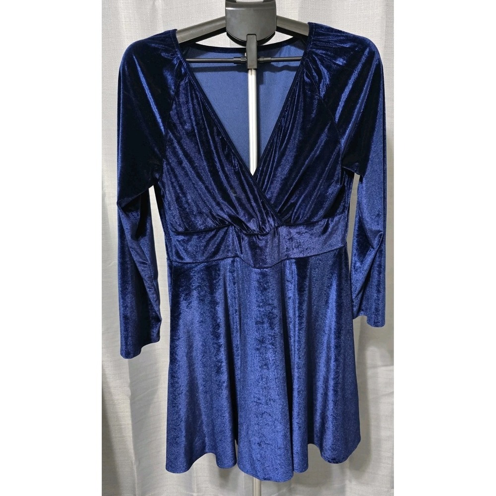 Women's XL Dark Blue Dress Long-Sleeve Velvety Zip‎ On Side
